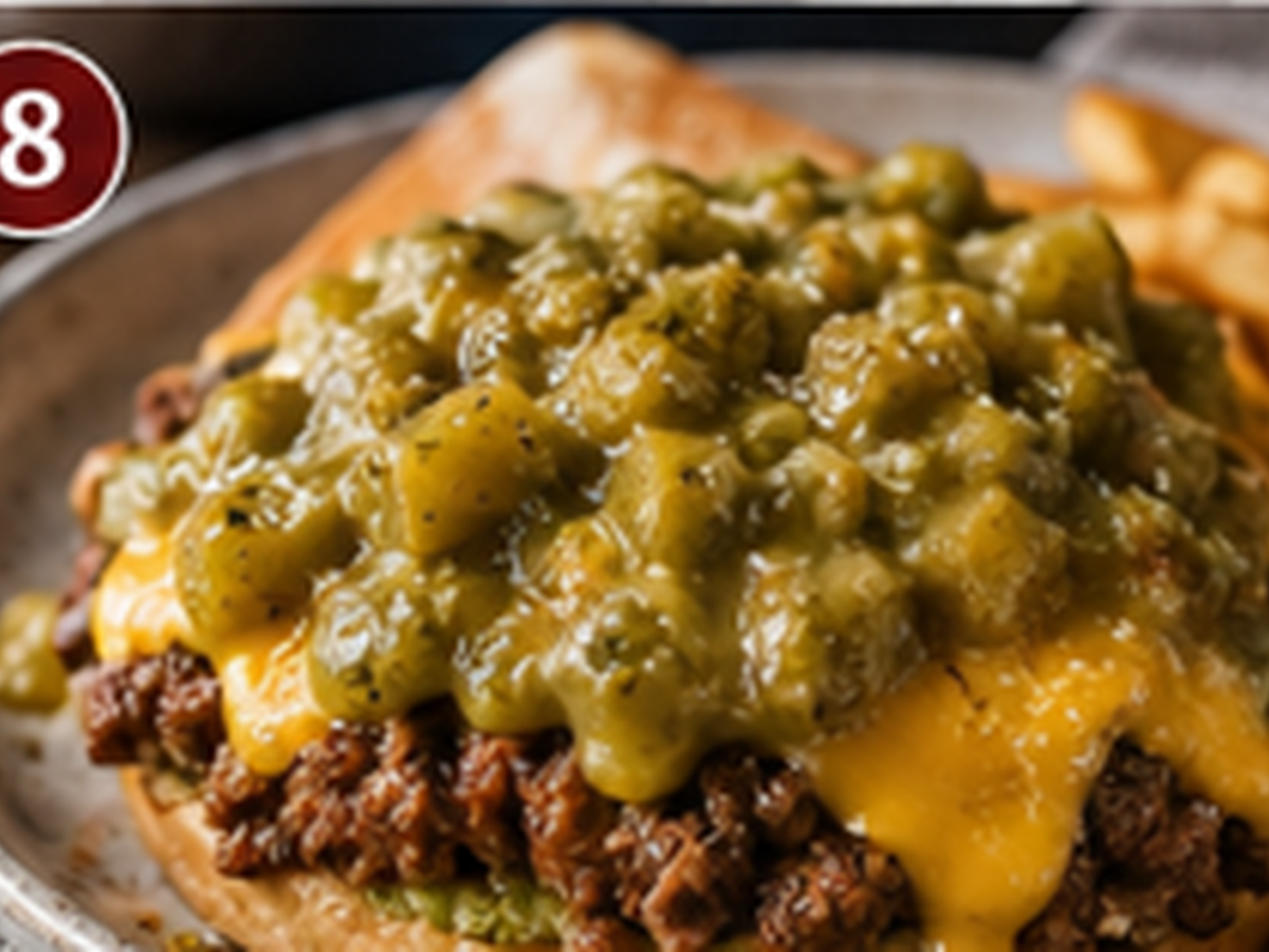 The Pueblo Slopper, an open-faced cheeseburger covered with Pueblo Green Chile